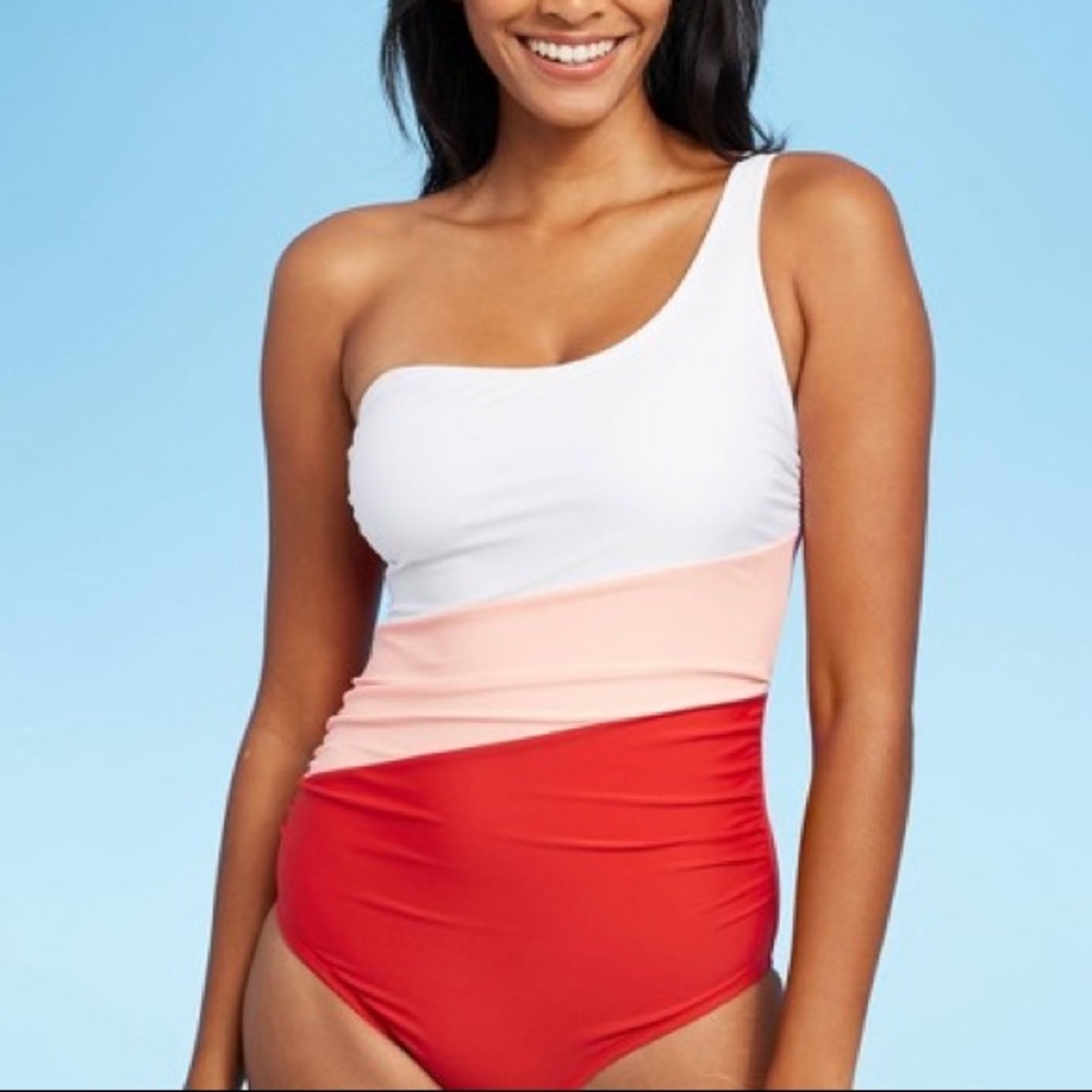 Kona Sol Colorblock One Shoulder 1 Piece Swimsuit